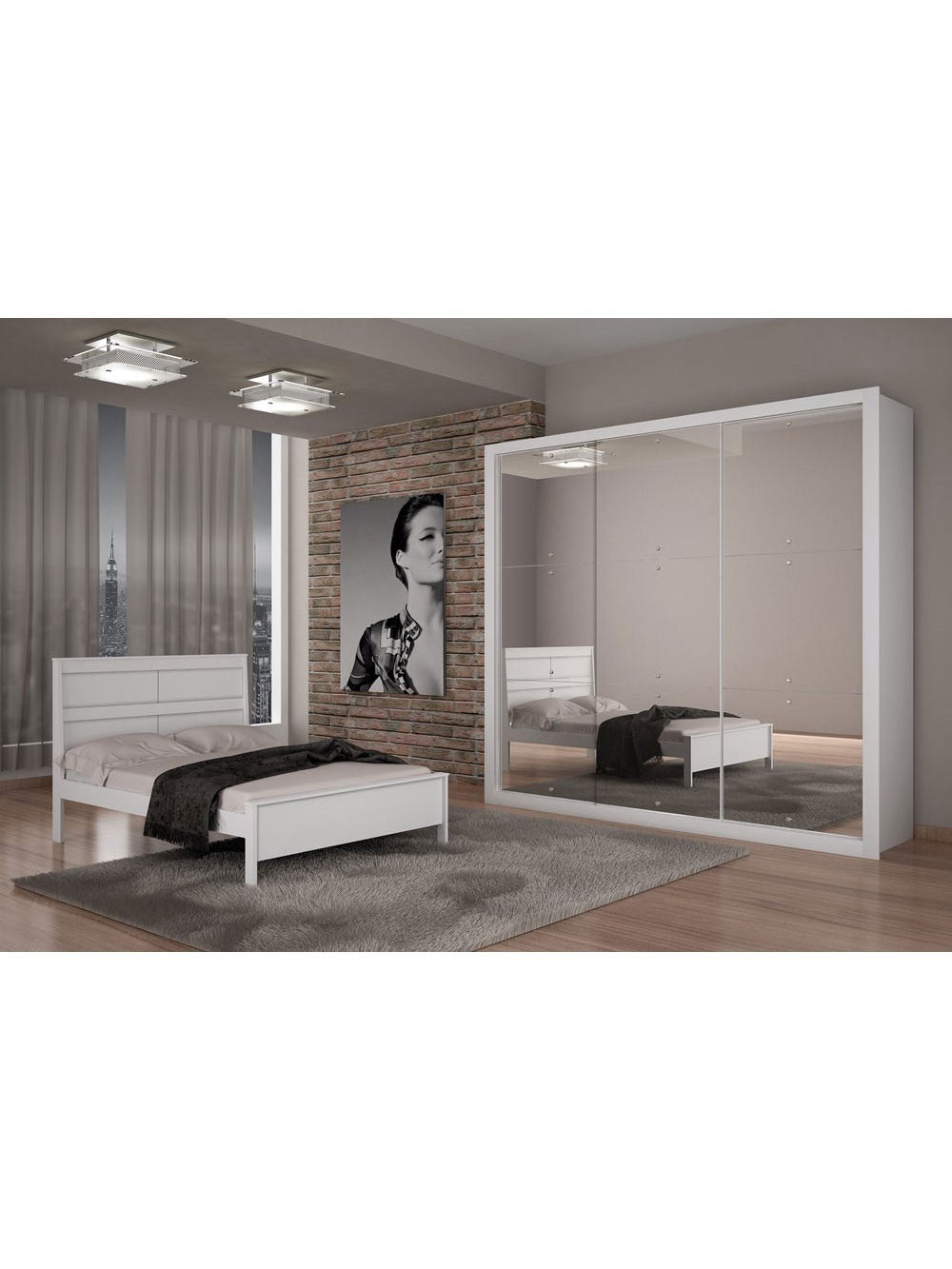 Guarda Roupa Casal Veneza Gold 3 Portas 4 Gavetas MDF e Espelho Rufato
