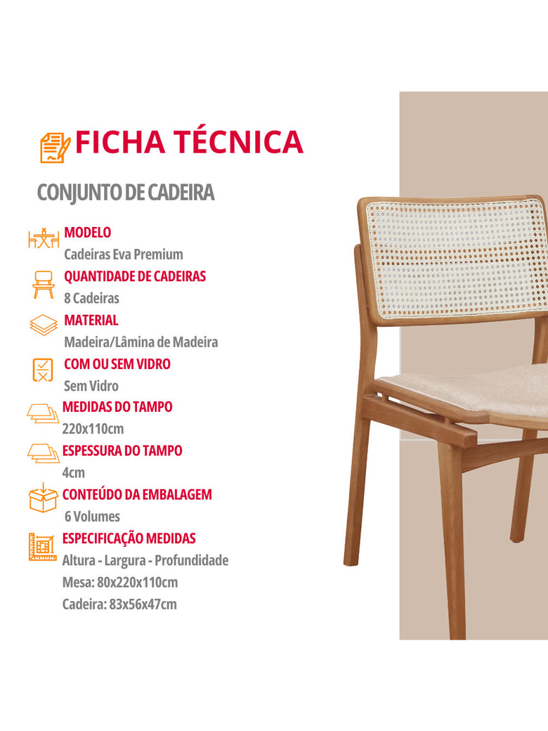 Conjunto com 2 Cadeiras Madeira Eva Premium Moderna Mobília