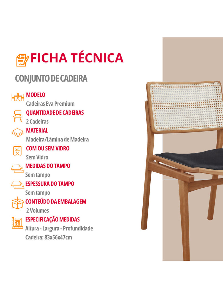 Conjunto com 2 Cadeiras Madeira Eva Premium Moderna Mobília