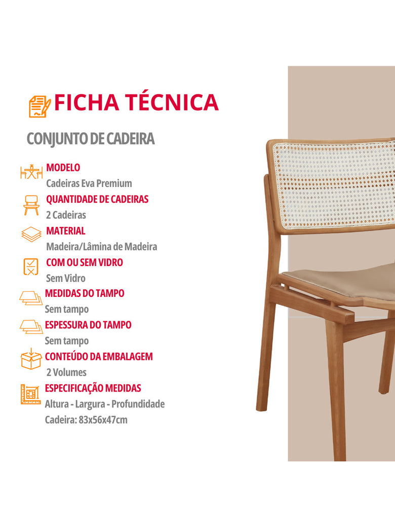 Conjunto com 2 Cadeiras Madeira Eva Premium Moderna Mobília