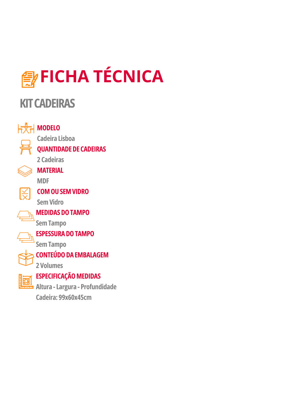 Conjunto com 2 Cadeiras MDF Lisboa para Sala de Jantar Moderna Mobília