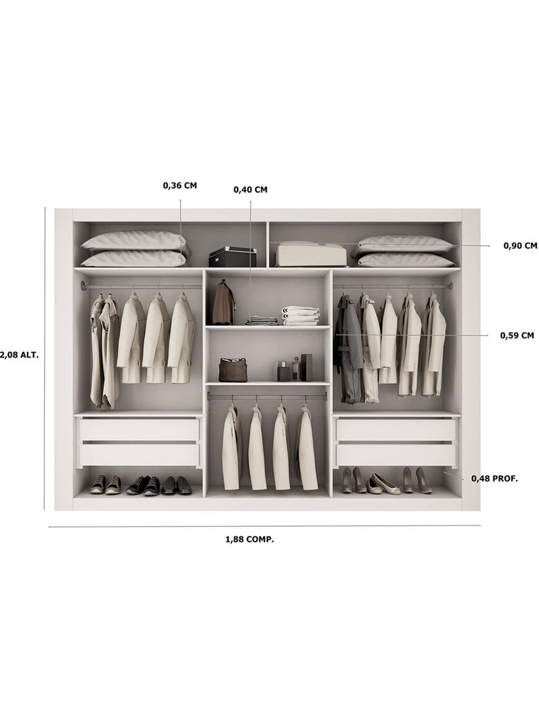 Closet Berlim Convencional 4 Gavetas MDF Rufato