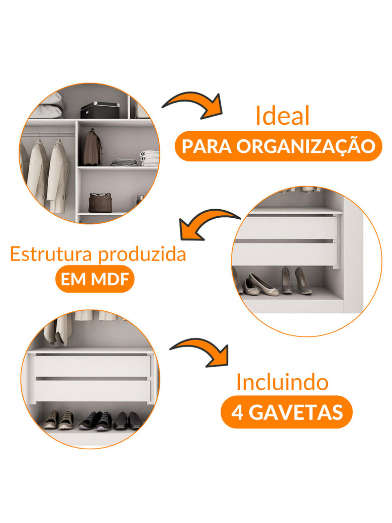 Closet Berlim Convencional 4 Gavetas MDF Rufato