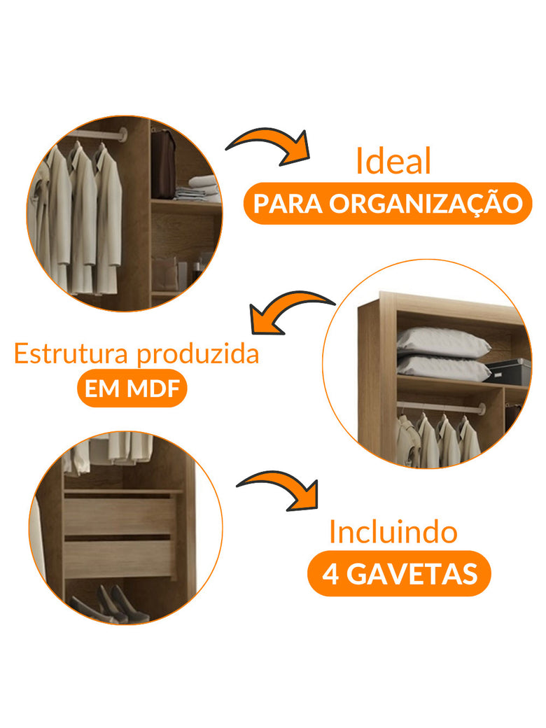 Closet Berlim Convencional 4 Gavetas MDF Rufato