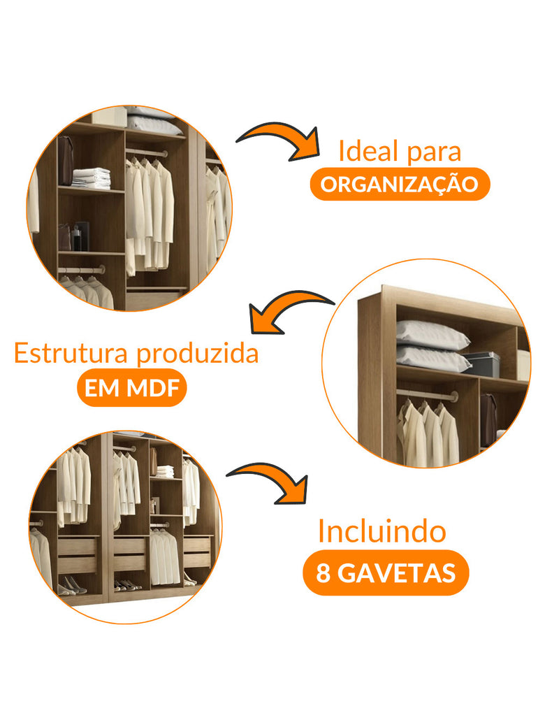 Closet Berlim Premium 8 Gavetas MDF Convencional Rufato