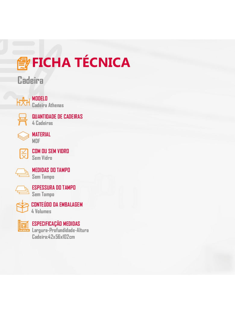 Conjunto Com 4 Cadeiras Athenas MDF Rufato