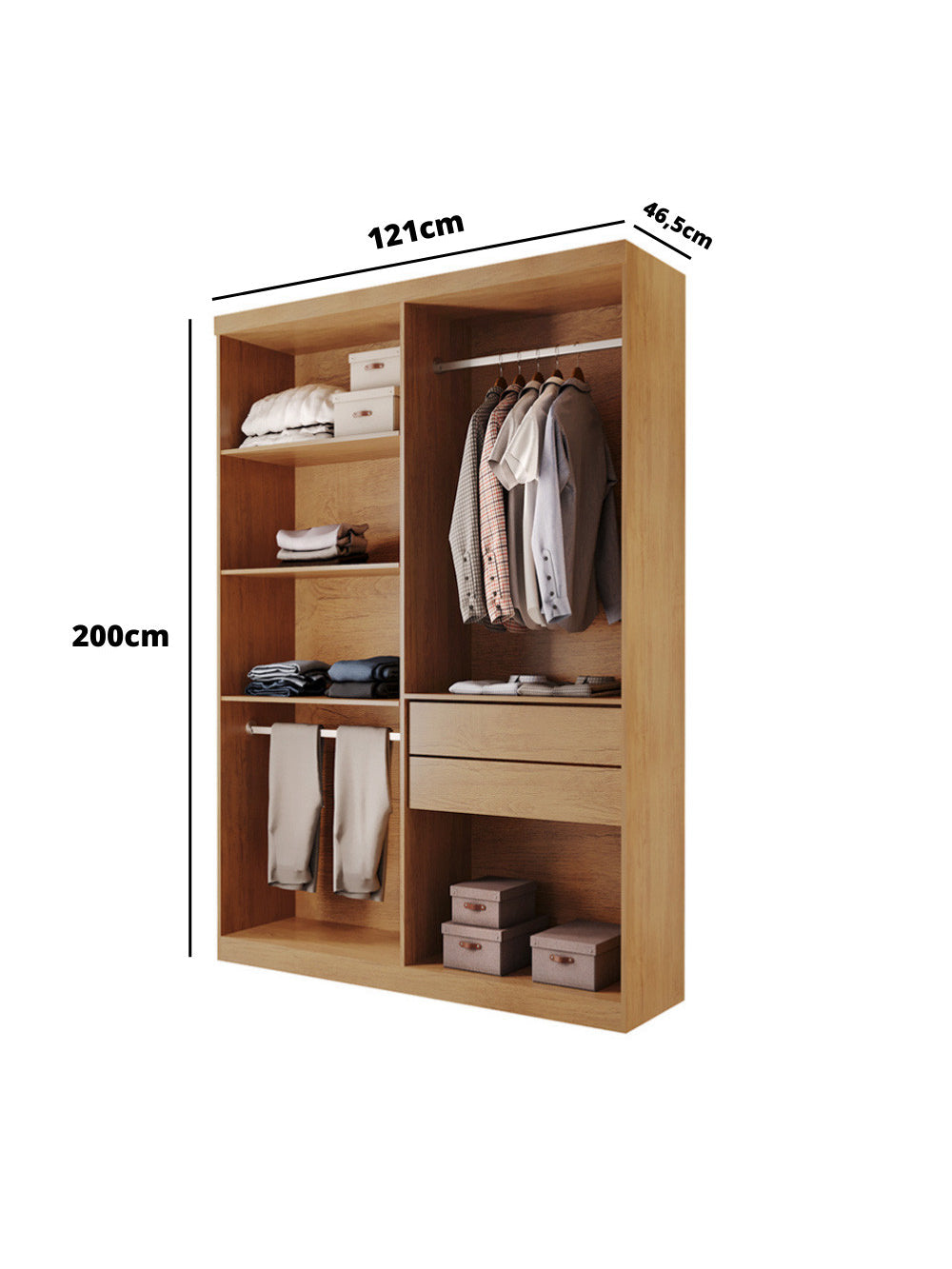 Closet Solteiro Hera 2 Gavetas 4 Prateleiras MDF Rufato