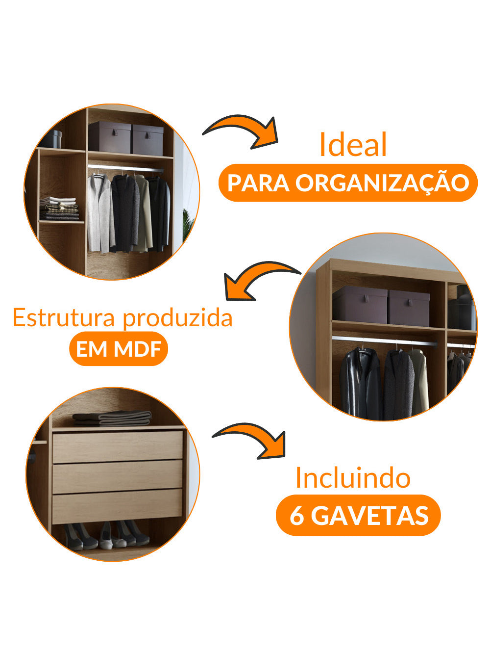 Closet Casal Maya 6 Gavetas 7 Prateleiras MDF Rufato
