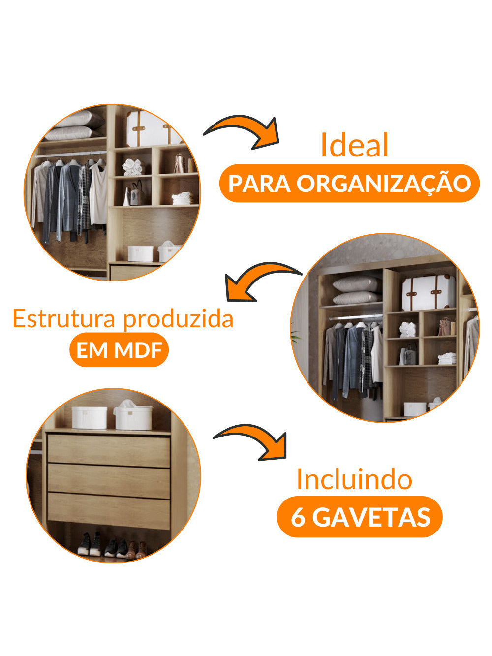 Closet Casal Fenix Premium 6 Gavetas 16 Prateleiras MDF Rufato