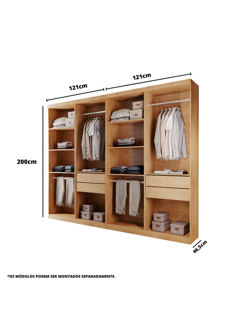 Closet Solteiro Hera Premium 4 Gavetas 8 Prateleiras MDF Rufato
