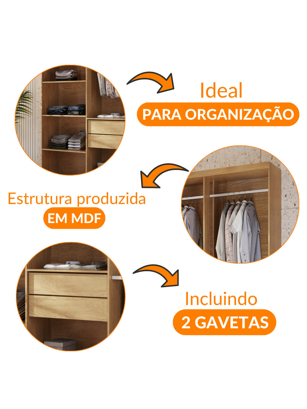 Closet Casal Hera 2 Gavetas 5 Prateleiras MDF Rufato