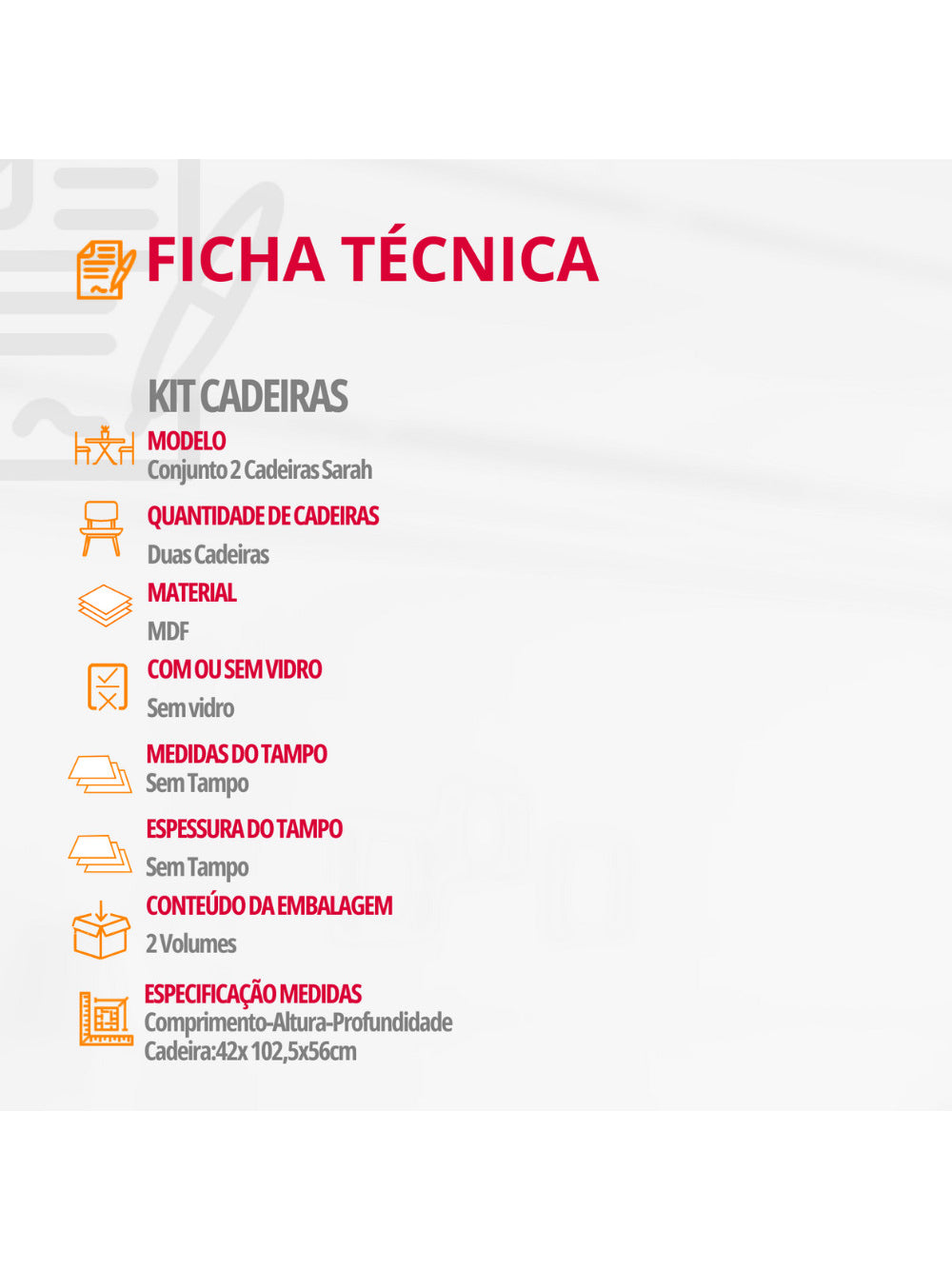 Conjunto Com 2 Cadeiras Sarah para Sala de Jantar em MDF Rufato