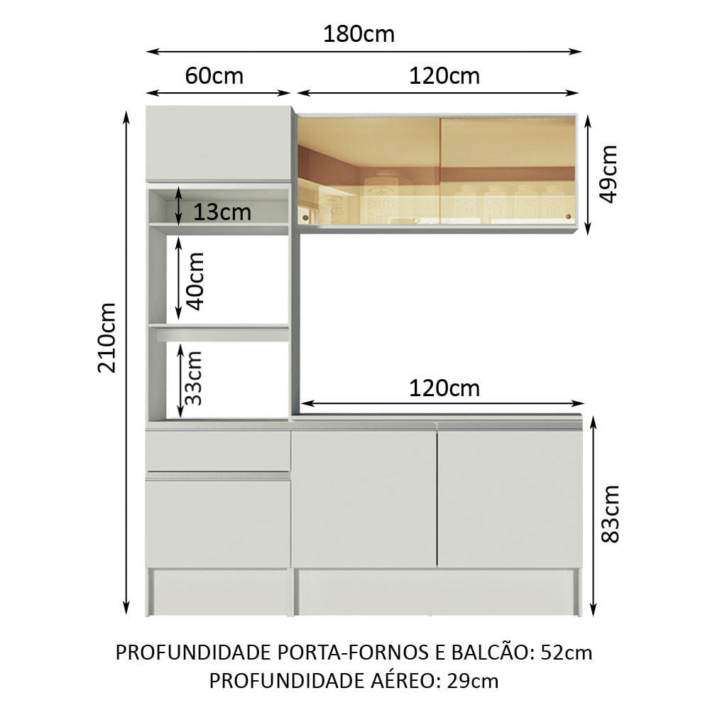 Armário de Cozinha Compacta 180cm Branco Diamante Madesa 86
