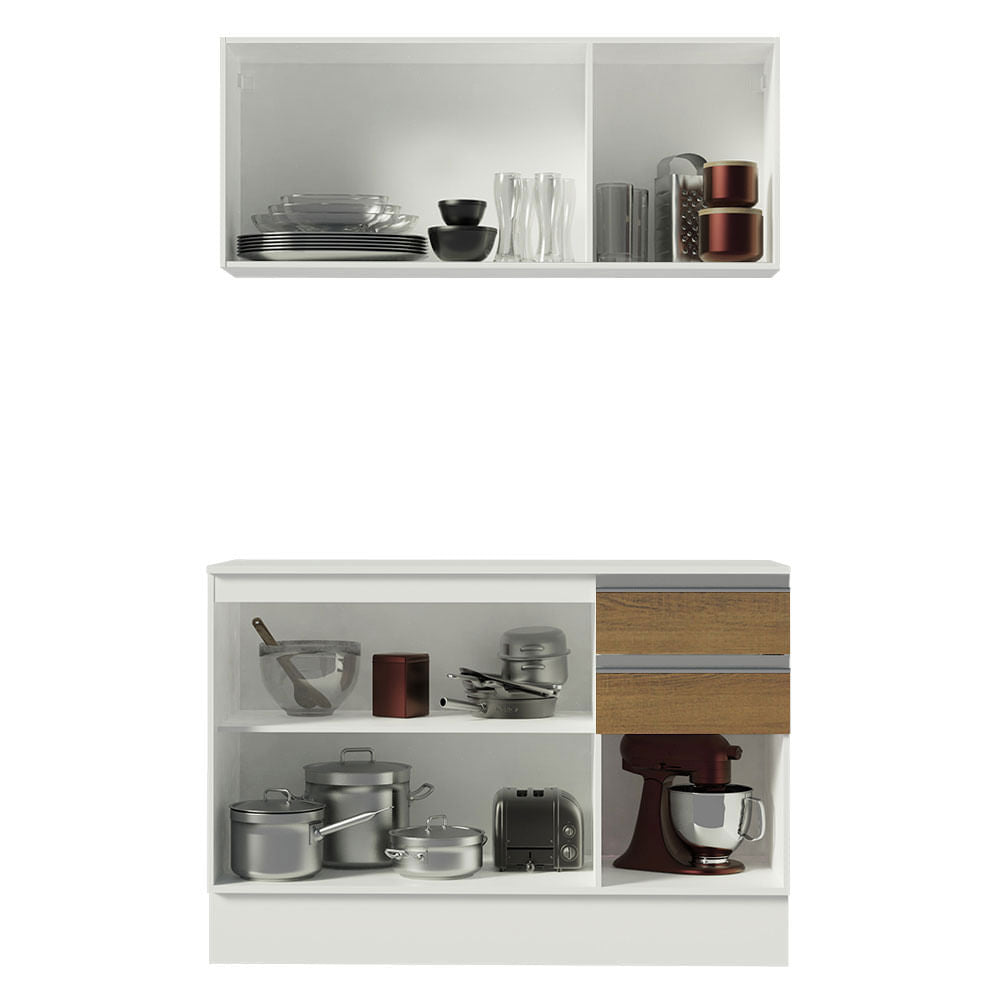 Armário de Cozinha Compacta 100% MDF 120 cm Branco/Rustic/Crema Smart Madesa 01