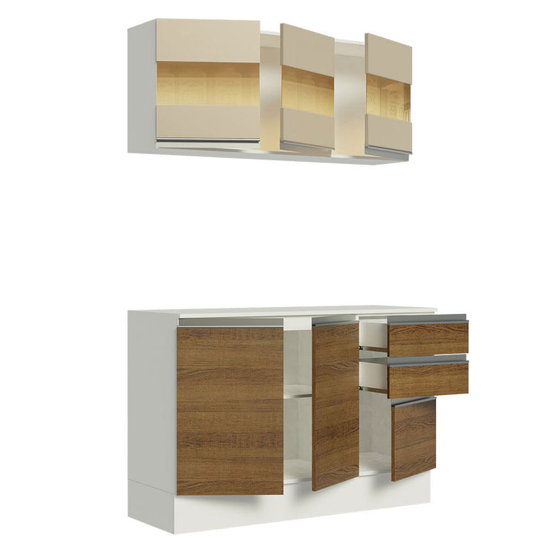 Armário de Cozinha Compacta 100% MDF 120 cm Branco/Rustic/Crema Smart Madesa 01
