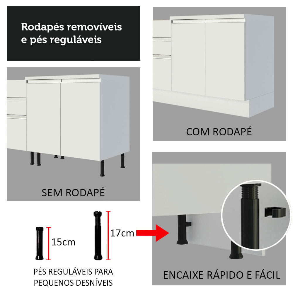Armário de Cozinha Compacta 100% MDF 190 cm Frentes Branco Smart Madesa 01
