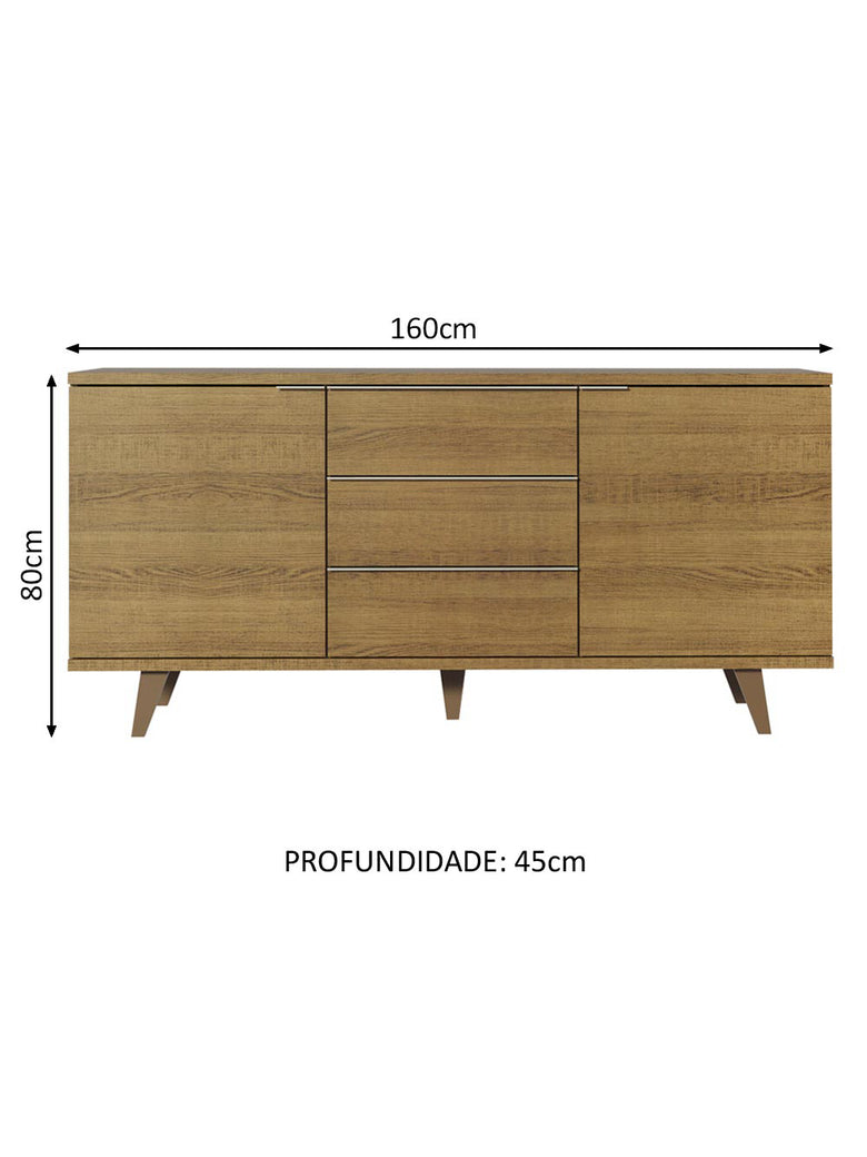 Buffet Aparador Madesa 3 Gavetas e 2 Portas com Pés Rustic