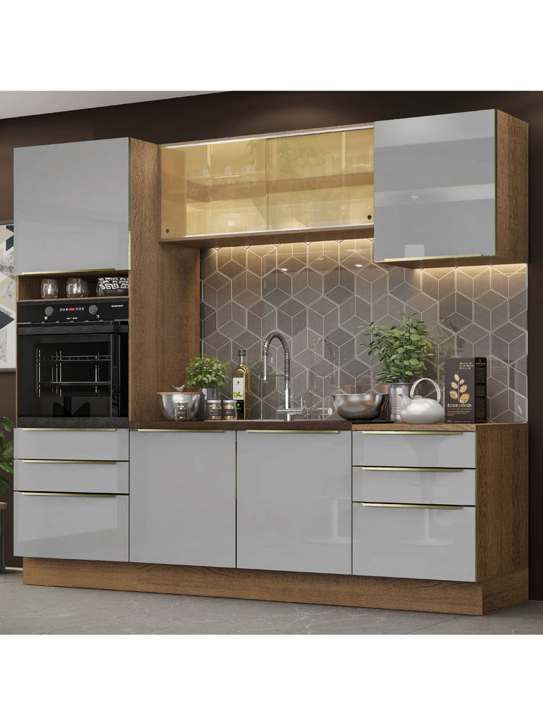 Armário de Cozinha Completa 240cm Rustic/Cinza Lux Madesa 02
