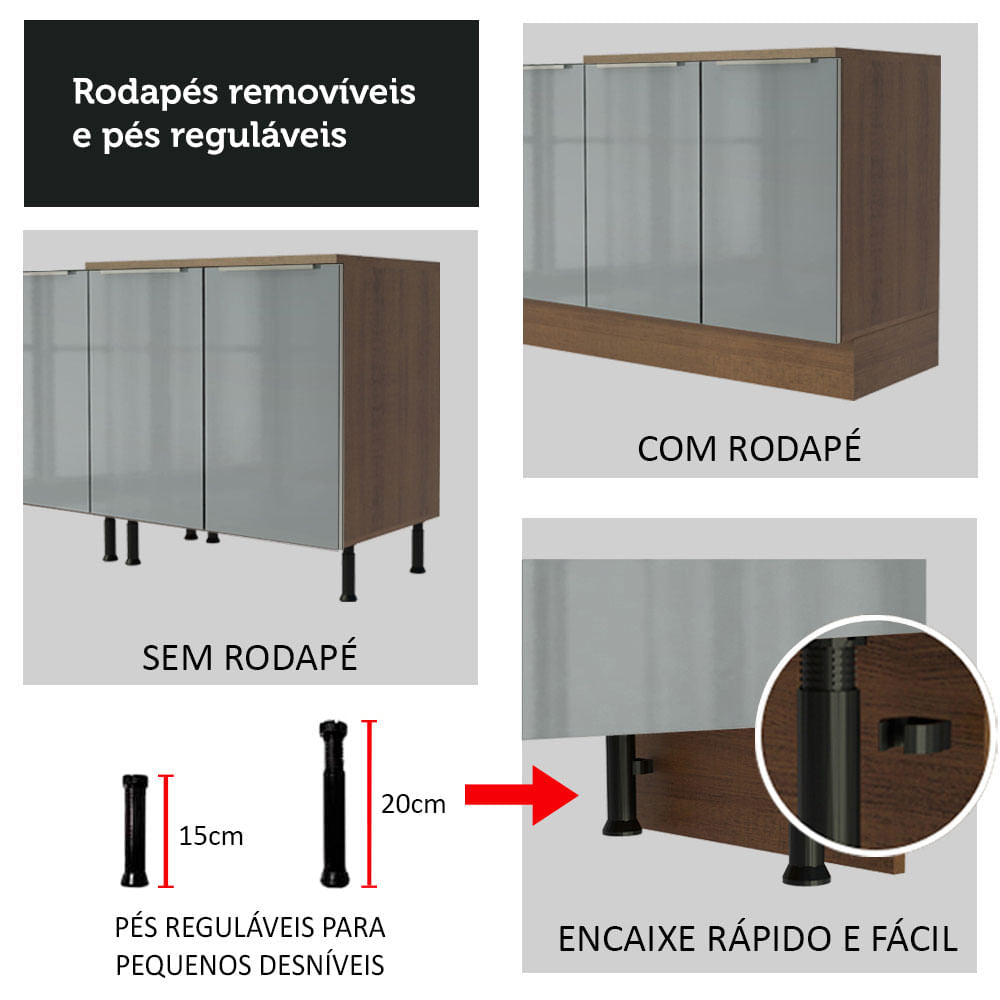 Armário de Cozinha Completa 240cm Rustic/Cinza Lux Madesa 02