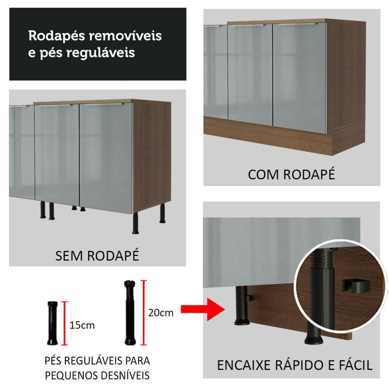Armário de Cozinha Completa 240cm Rustic/Cinza Lux Madesa 02
