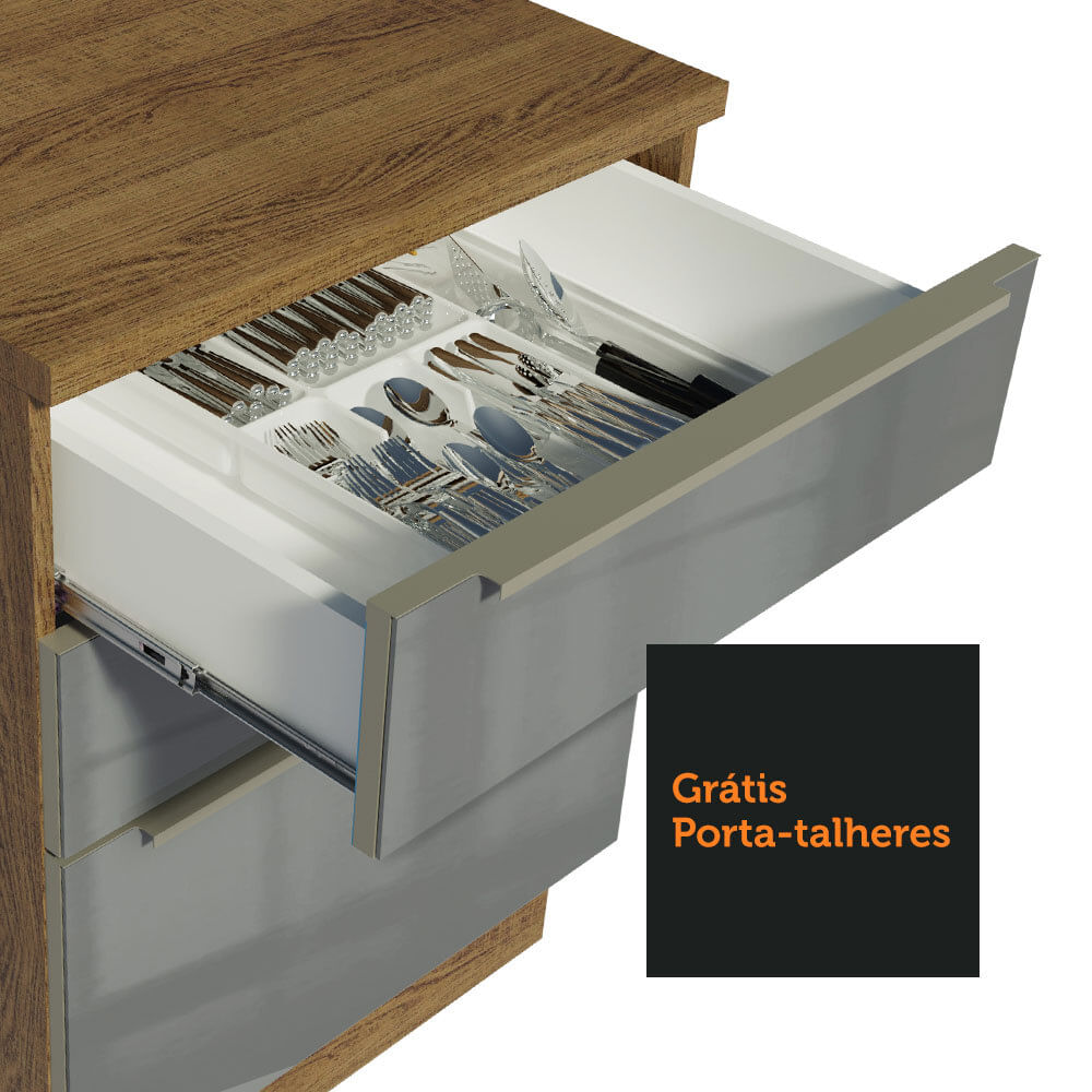 Armário de Cozinha Completa 240cm Rustic/Cinza Lux Madesa 02