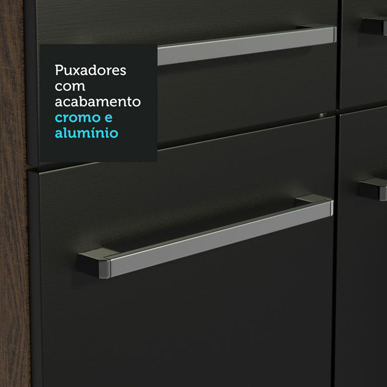 Armário de Cozinha Compacta 137cm Rustic/Preto Emilly Art Madesa 04