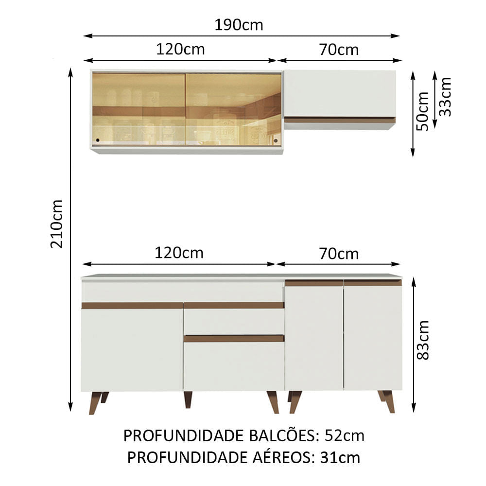 Armário de Cozinha Compacta 190cm Branco Reims Madesa 01