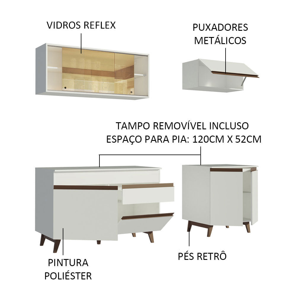 Armário de Cozinha Compacta 190cm Branco Reims Madesa 01