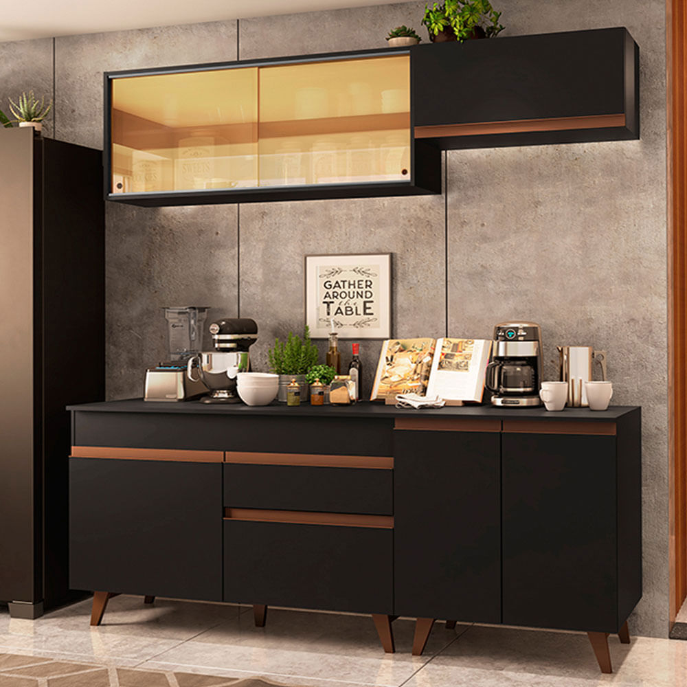 Armário de Cozinha Compacta 190cm Preto Reims Madesa 01 - Preto