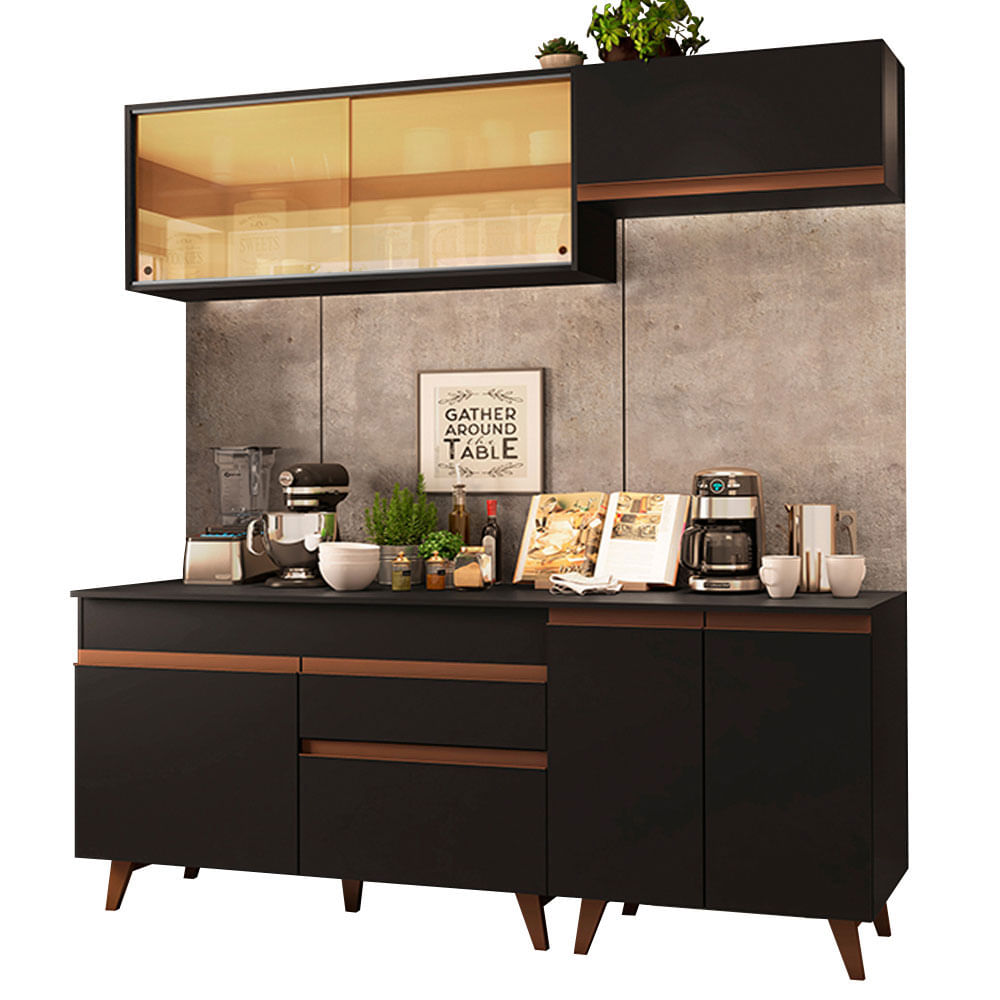 Armário de Cozinha Compacta 190cm Preto Reims Madesa 01 - Preto