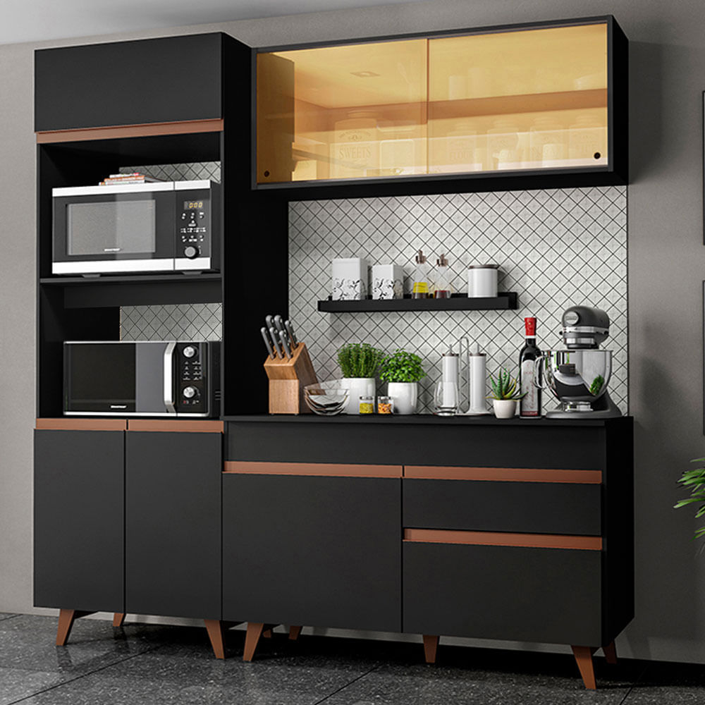 Armário de Cozinha Compacta 190cm Preto Reims Madesa 02 - Preto