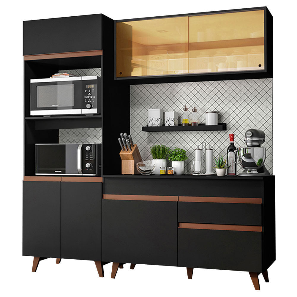 Armário de Cozinha Compacta 190cm Preto Reims Madesa 02 - Preto