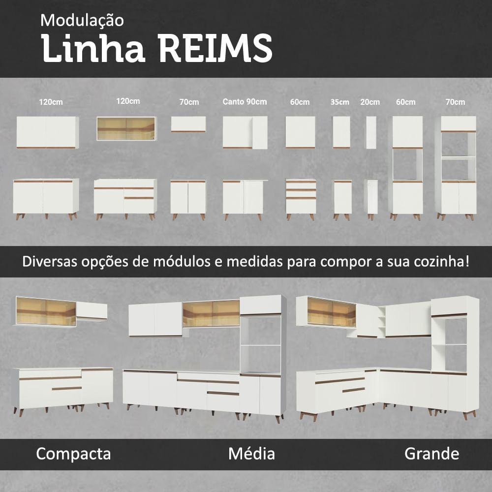 Armário de Cozinha Compacta 190cm Branco Reims Madesa 02