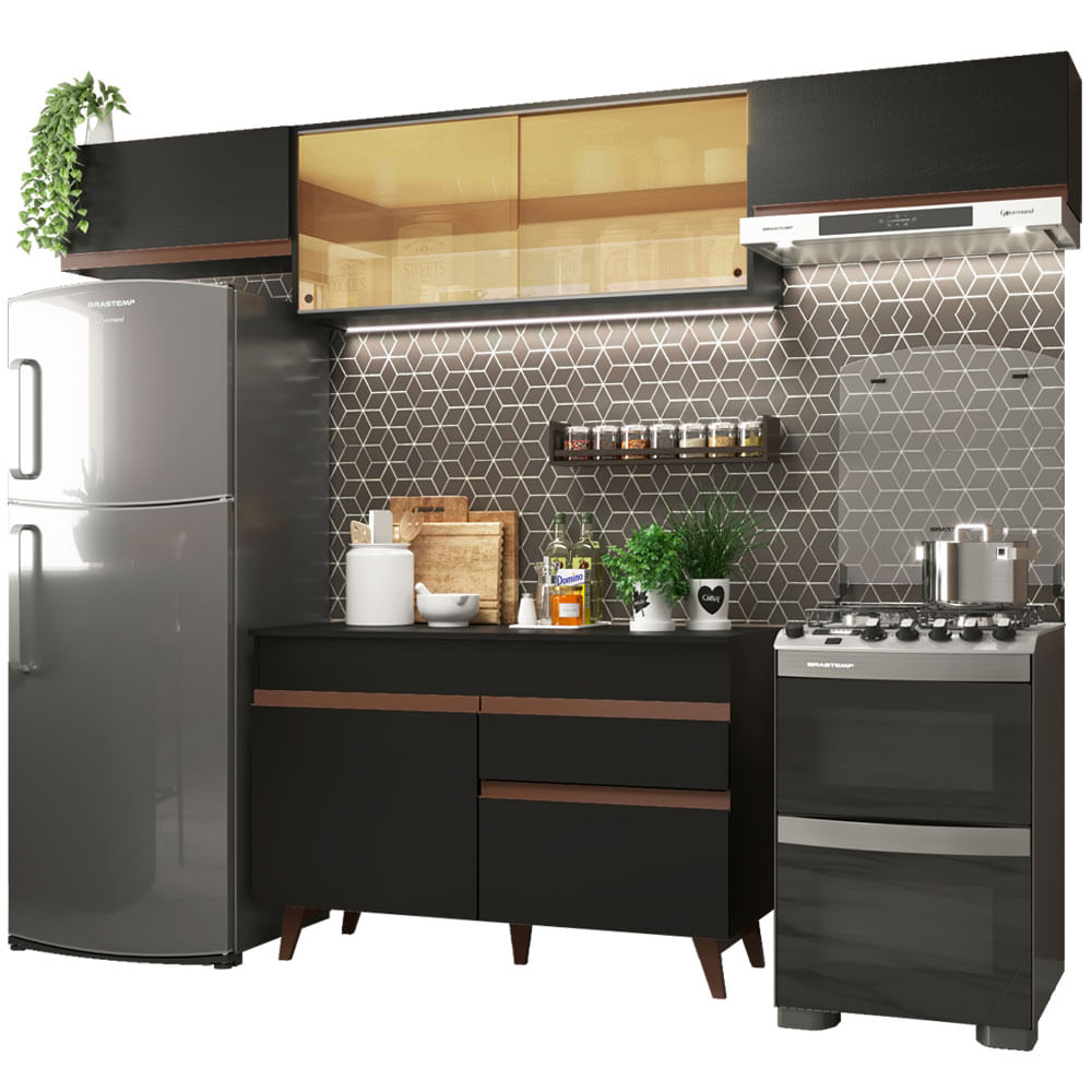 Armário de Cozinha Compacta Reims 260cm Preto Reims Madesa 03 - Preto