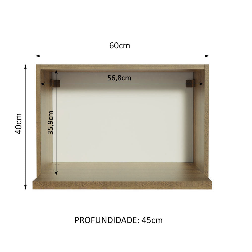 Armário Aéreo 60 cm Nicho para Microondas e Forno Elétrico Rustic Madesa