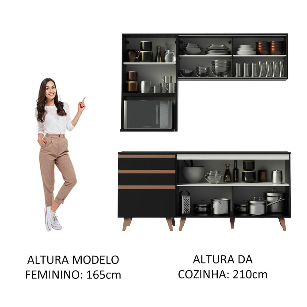Armário de Cozinha Compacta 180cm Preto Reims Madesa 01