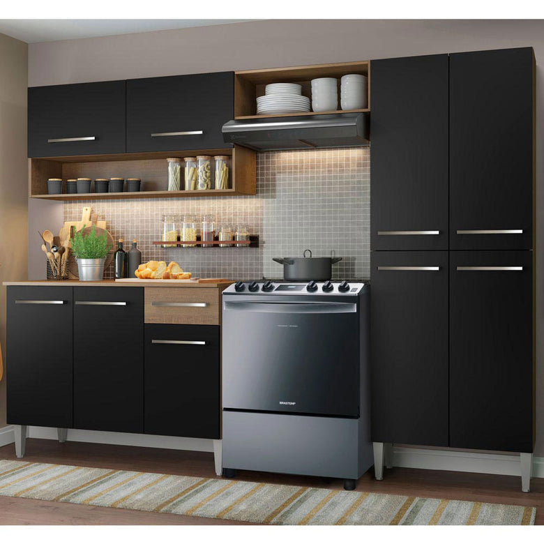 Armário de Cozinha Compacta 229cm Rustic/Preto Emilly Pop Madesa 02