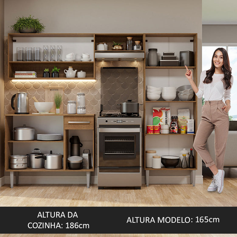 Armário de Cozinha Compacta 229cm Rustic/Preto Emilly Pop Madesa 02