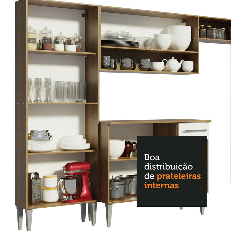 Armário de Cozinha Compacta 229cm Branco/Rustic Emilly Pop Madesa 02