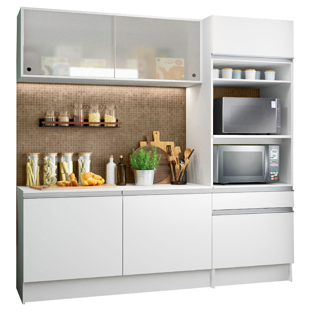Armário de Cozinha Compacta com Balcão e Tampo Branco Topazio Pop Madesa - Branco