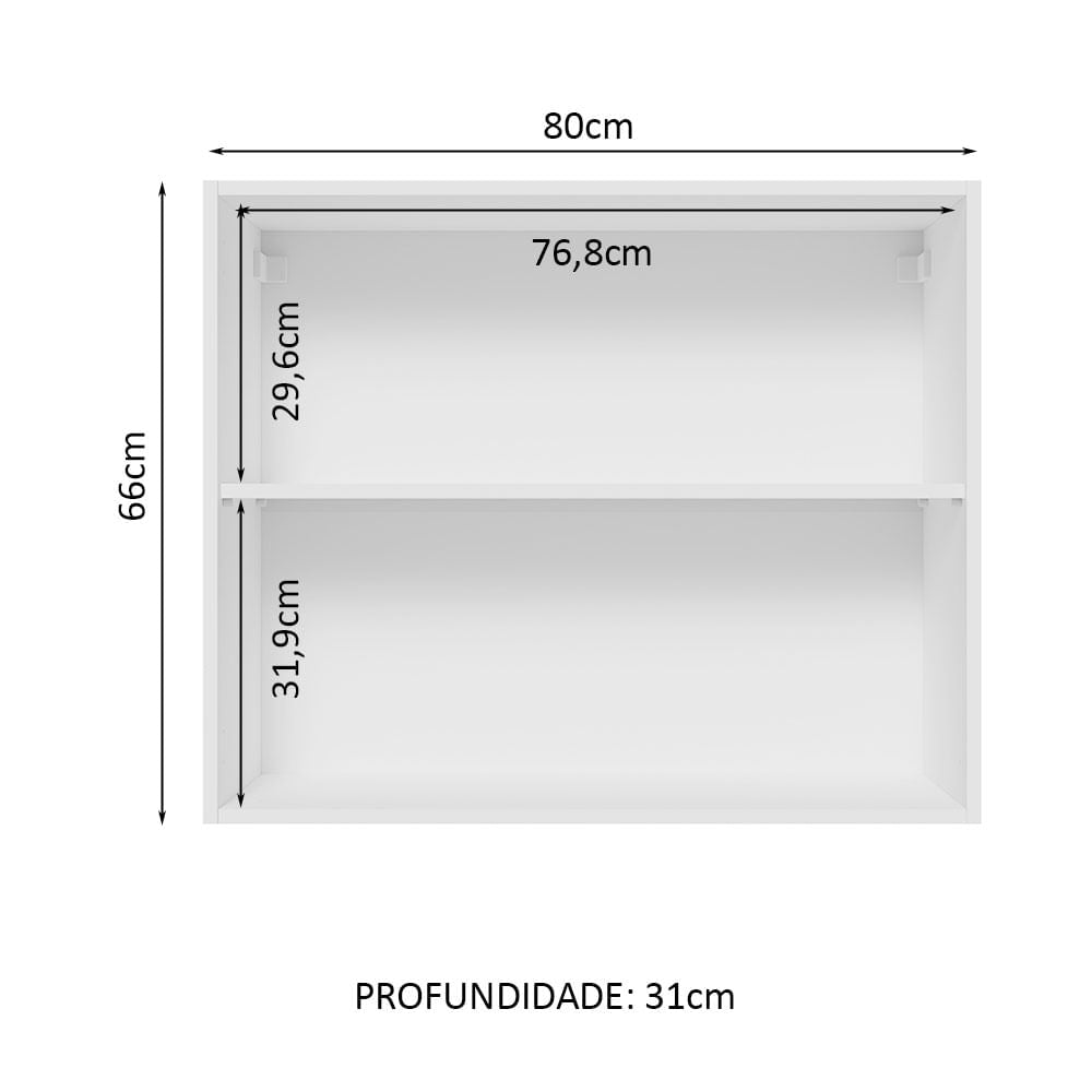 Armário Aéreo Madesa Lux 80 cm 2 Portas Branco/Branco Veludo