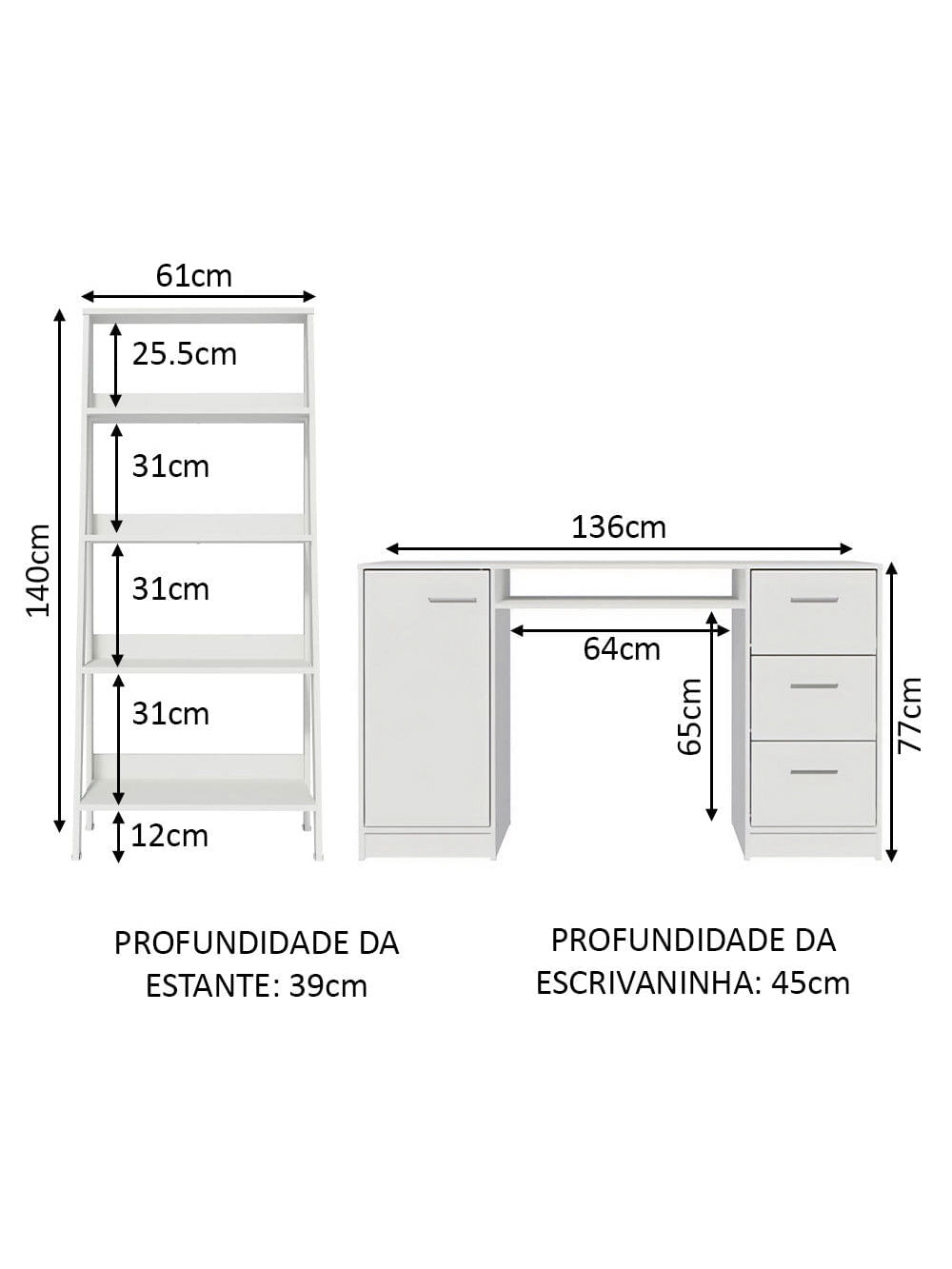 Escrivaninha Madesa Alaska + Estante Escada Branco