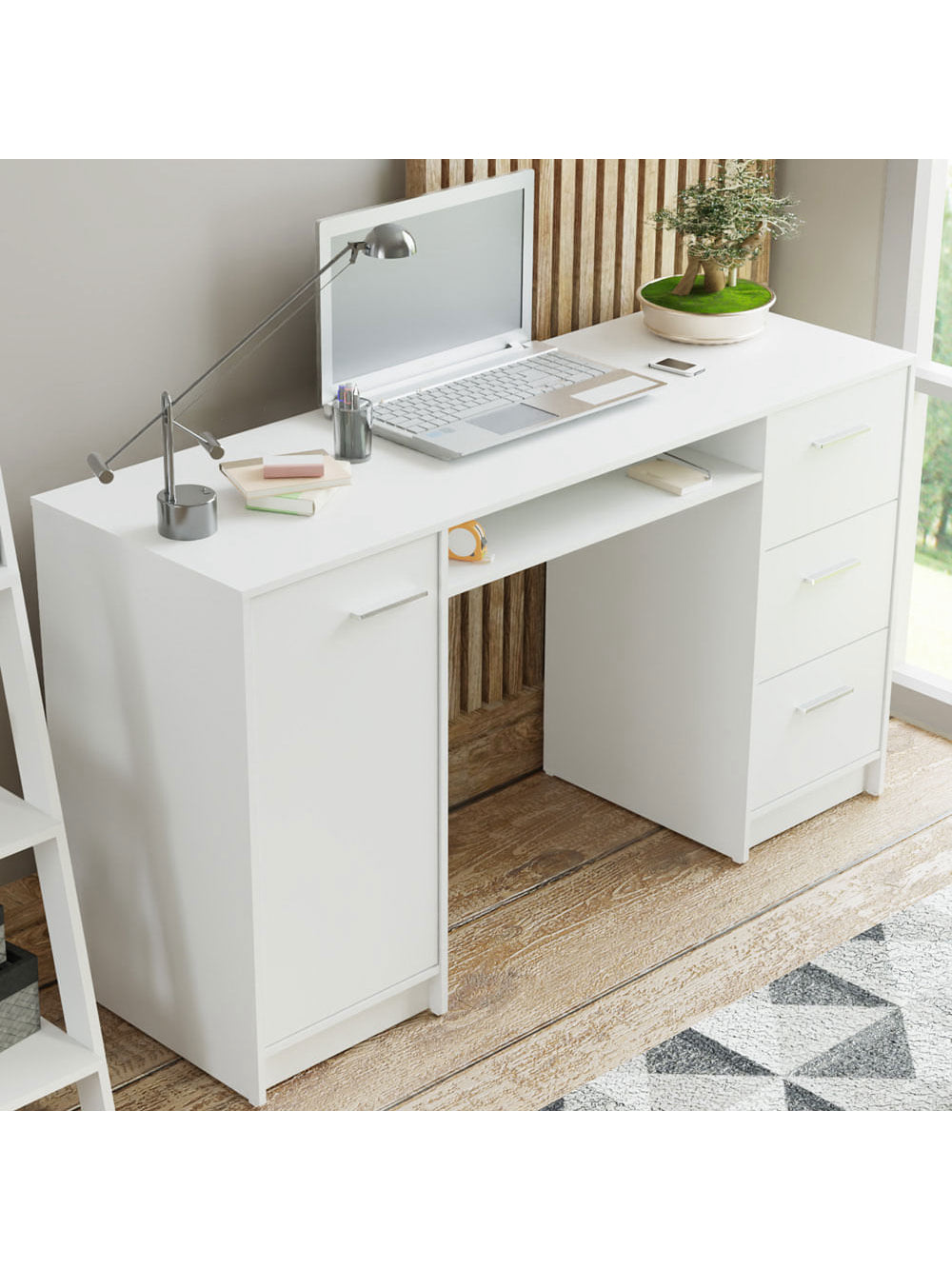 Escrivaninha Madesa Alaska + Estante Escada Branco