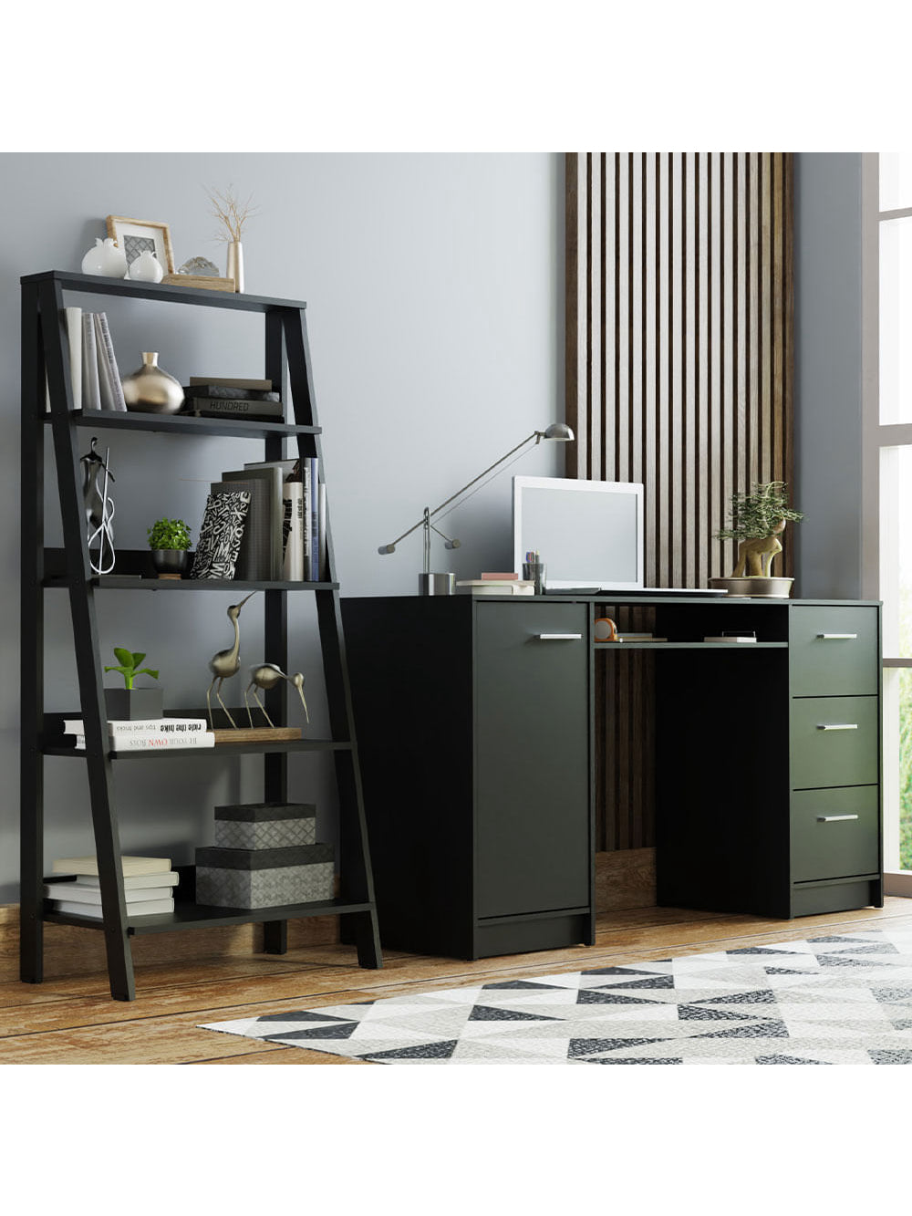 Escrivaninha Madesa Alaska + Estante Escada Preto