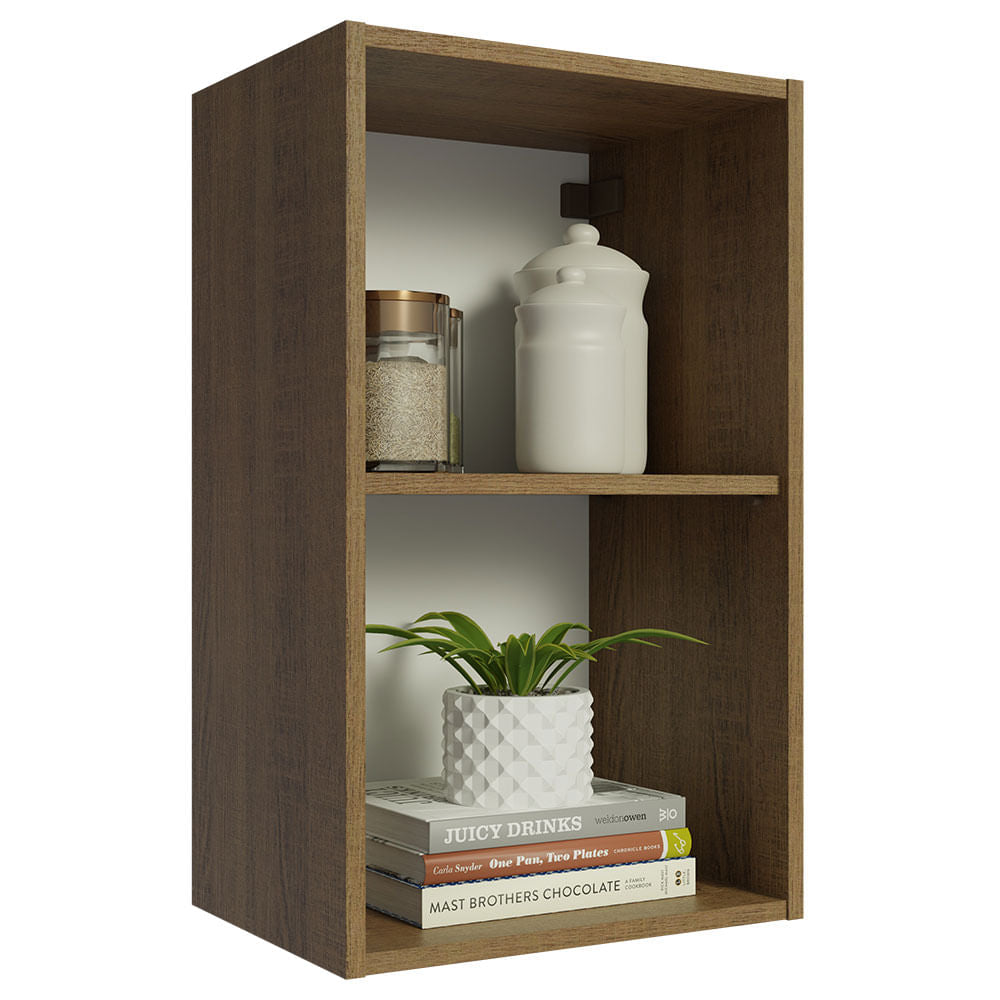 Armário Aéreo 40 cm com 2 Nichos Abertos para Cozinha Madesa Lux, Glamy, Agata, Stella Rustic