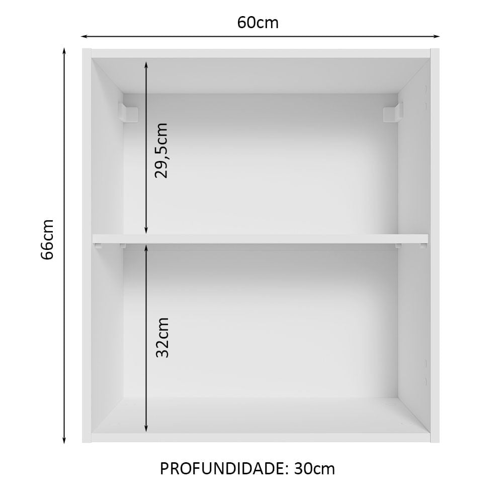 Armário Aéreo 60 cm com 2 Nichos Abertos para Cozinha Madesa Lux, Glamy, Agata, Stella Branco - Branco