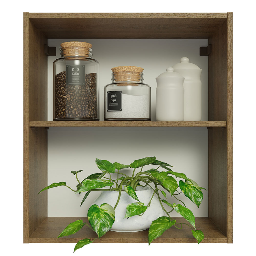 Armário Aéreo 60 cm com 2 Nichos Abertos para Cozinha Madesa Lux, Glamy, Agata, Stella Rustic