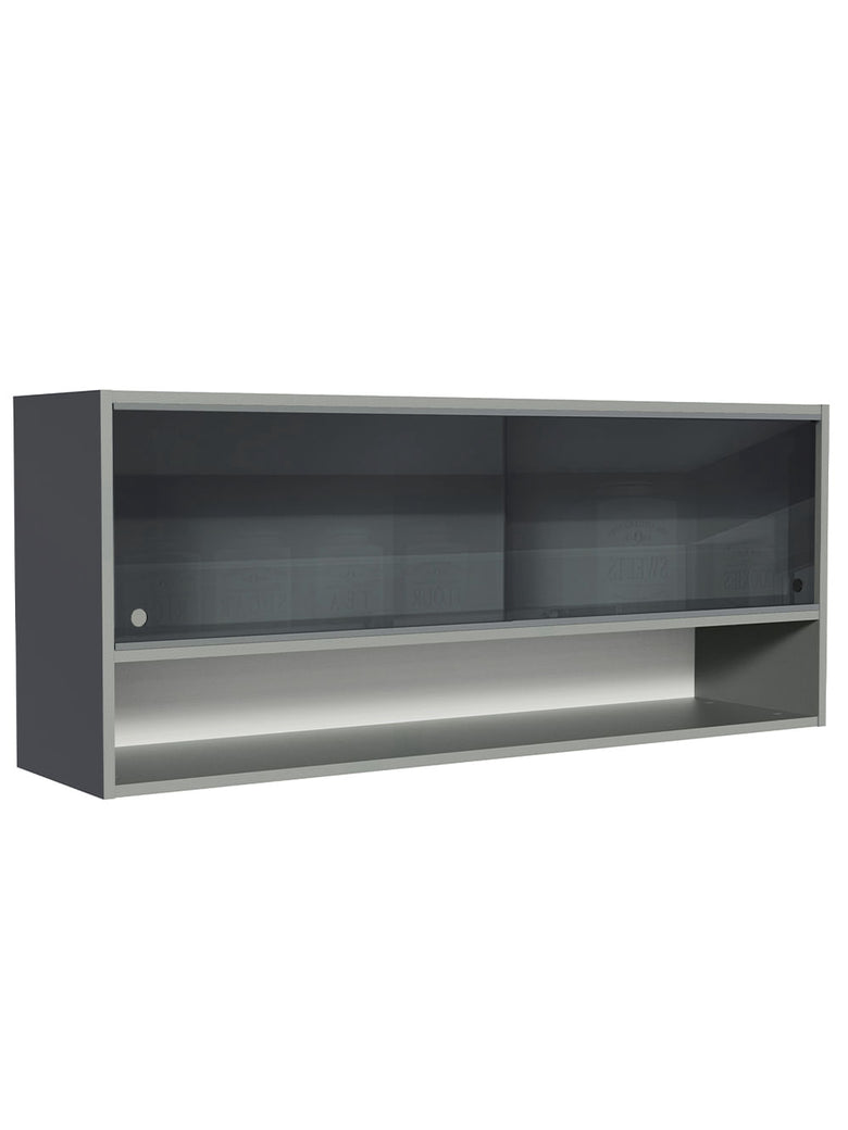 Armário Aéreo 2 Portas de Correr de Vidro Neutral e 1 Nicho Cinza Nice Madesa