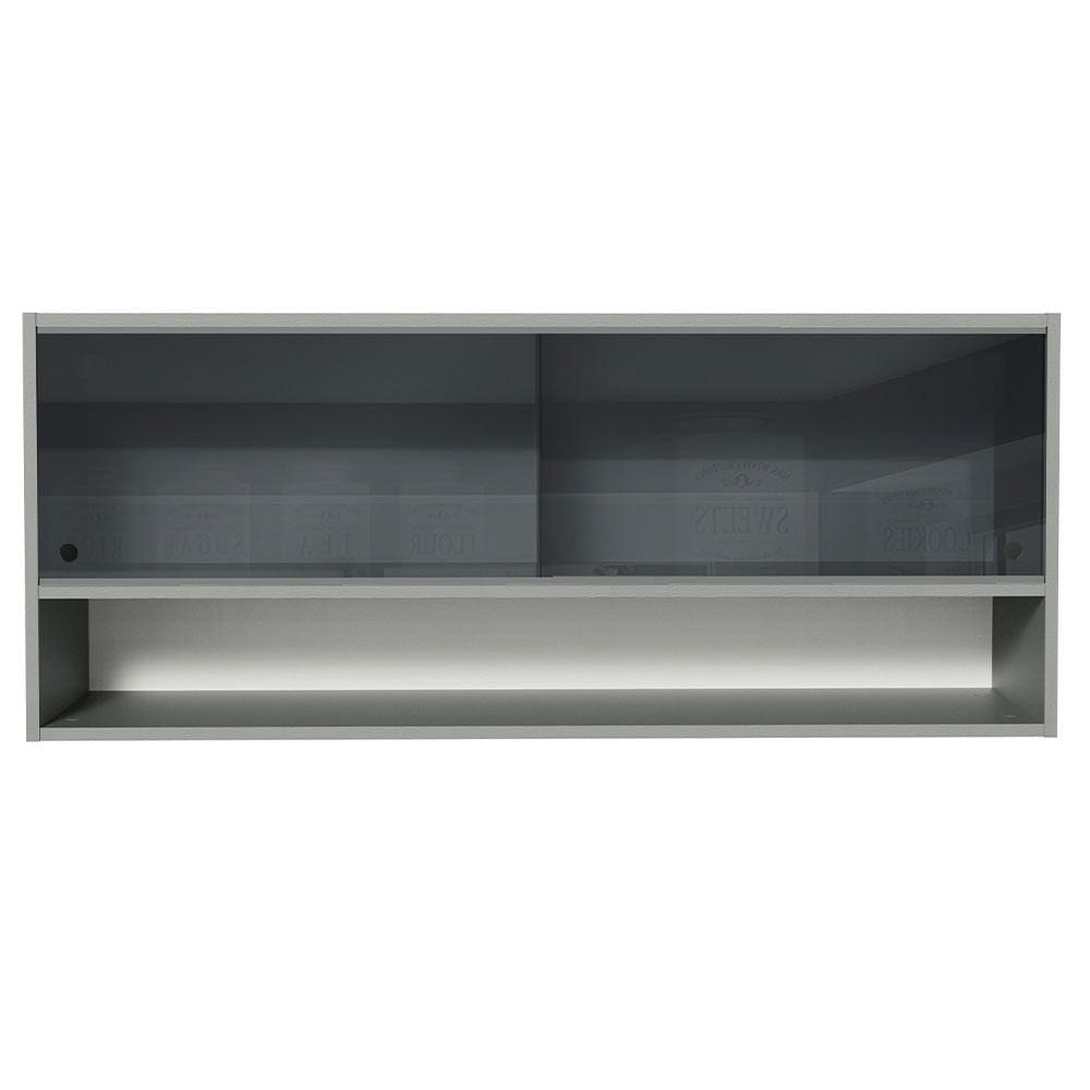 Armário Aéreo 2 Portas de Correr de Vidro Neutral e 1 Nicho Cinza Nice Madesa