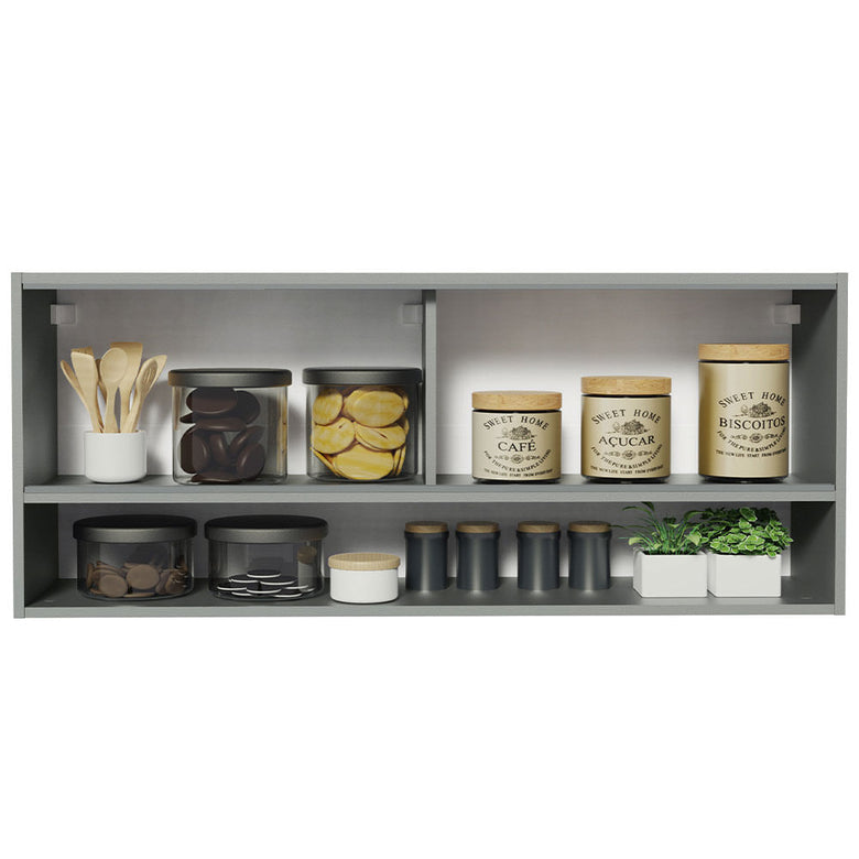 Armário Aéreo 2 Portas de Correr de Vidro Pontilhado e 1 Nicho Cinza Nice Madesa